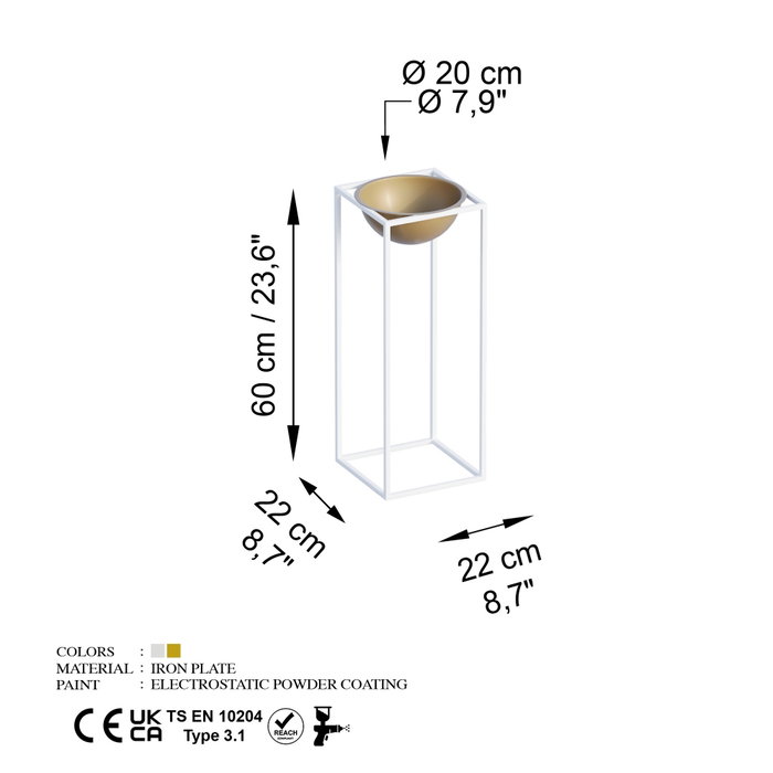 Aberto Design Maceta Decorativa GED-021-C Blanco y Dorado Aberto Design Maceta Decorativa GED-021-C Blanco y Dorado